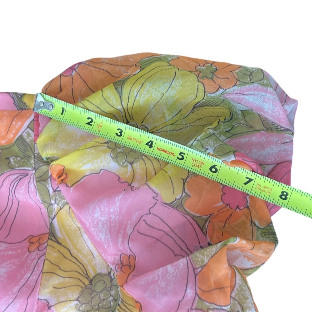 Vintage 60's  Floral Maxi Dress Pink Orange Yellow Puff Sleeve‎ Boho Mod Garden - Picture 7 of 10